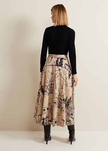 Phase Eight Mavis Tuscan Print Skirts Beige Canada | XJICLV-561